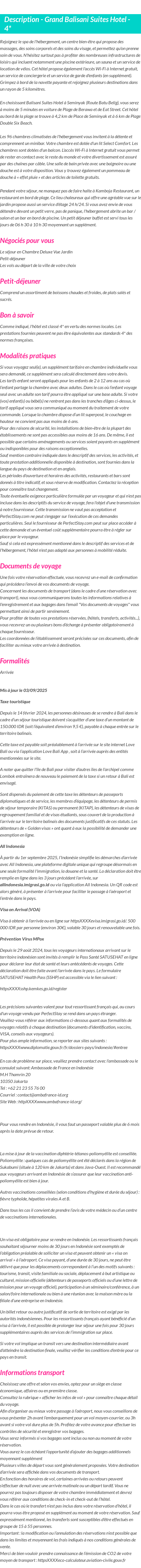 Détails du séjour