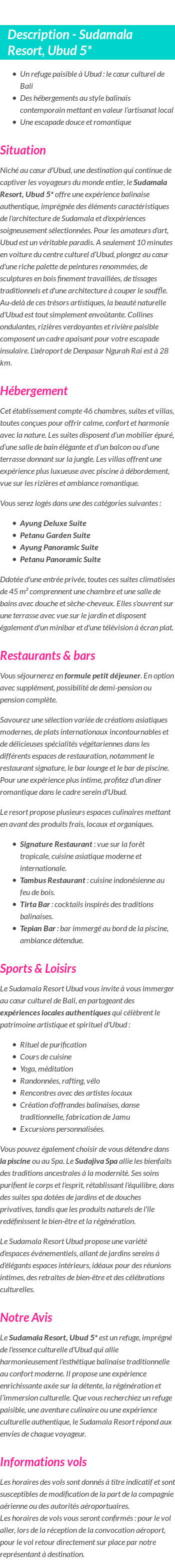 Détails du séjour