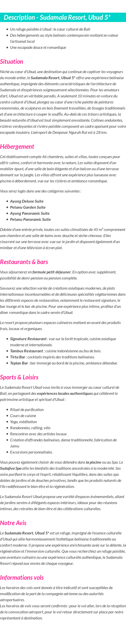 Détails du séjour