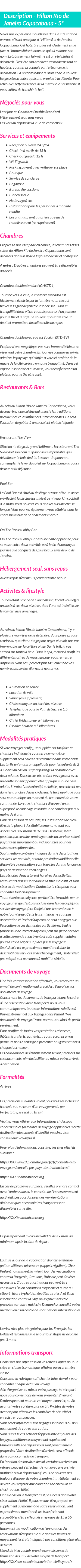 Détails du séjour