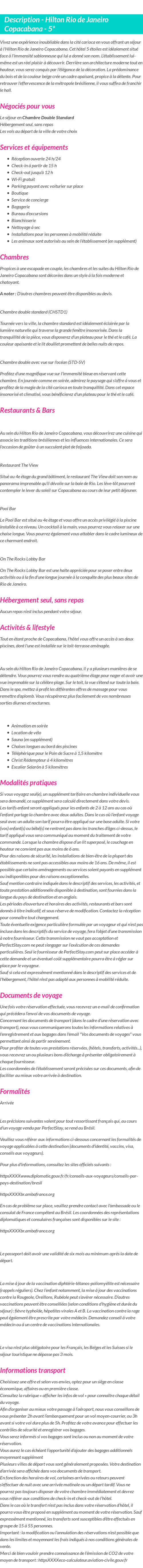 Détails du séjour