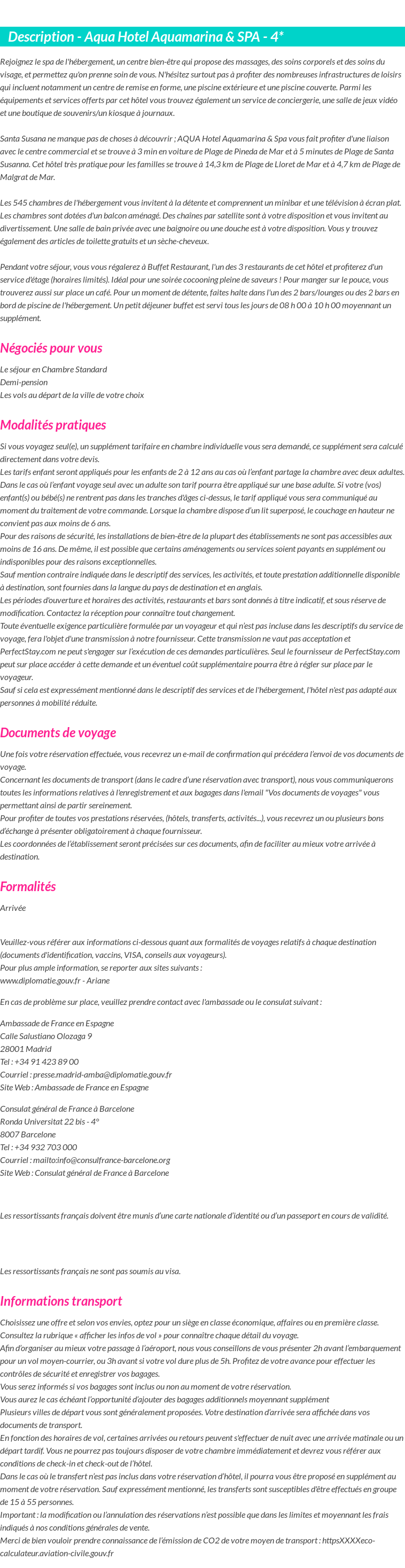 Détails du séjour