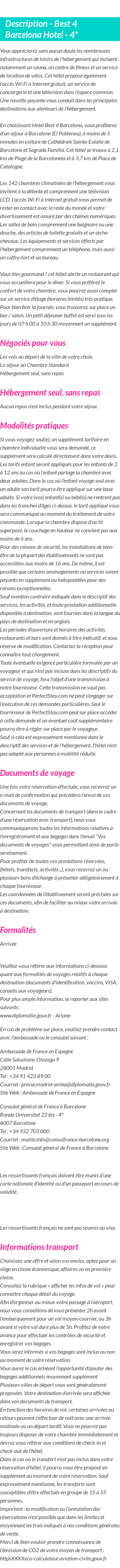 Détails du séjour