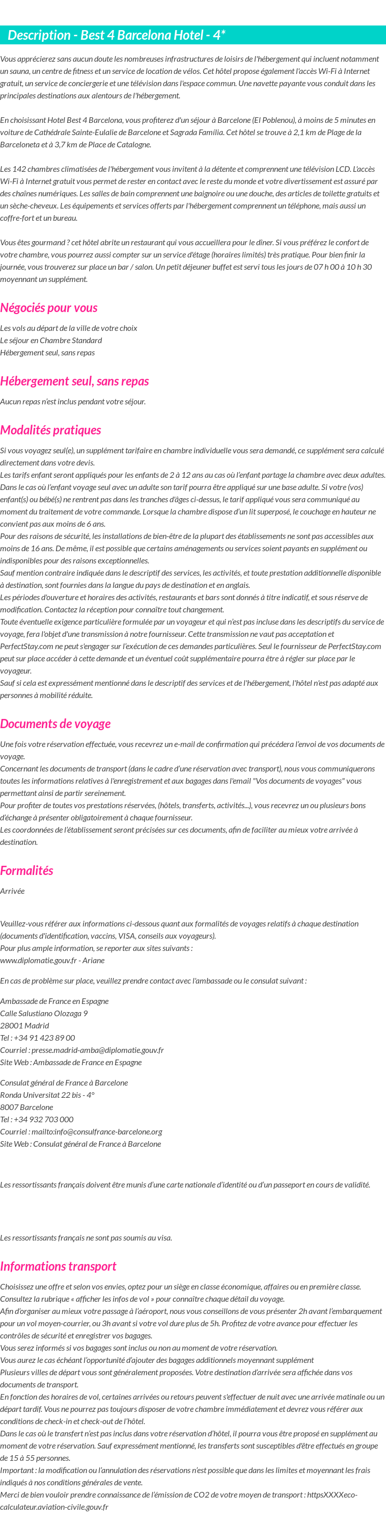 Détails du séjour