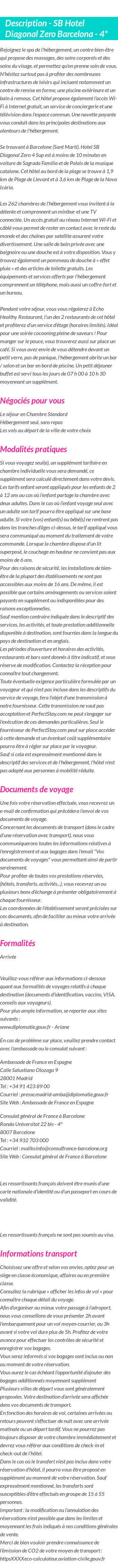 Détails du séjour