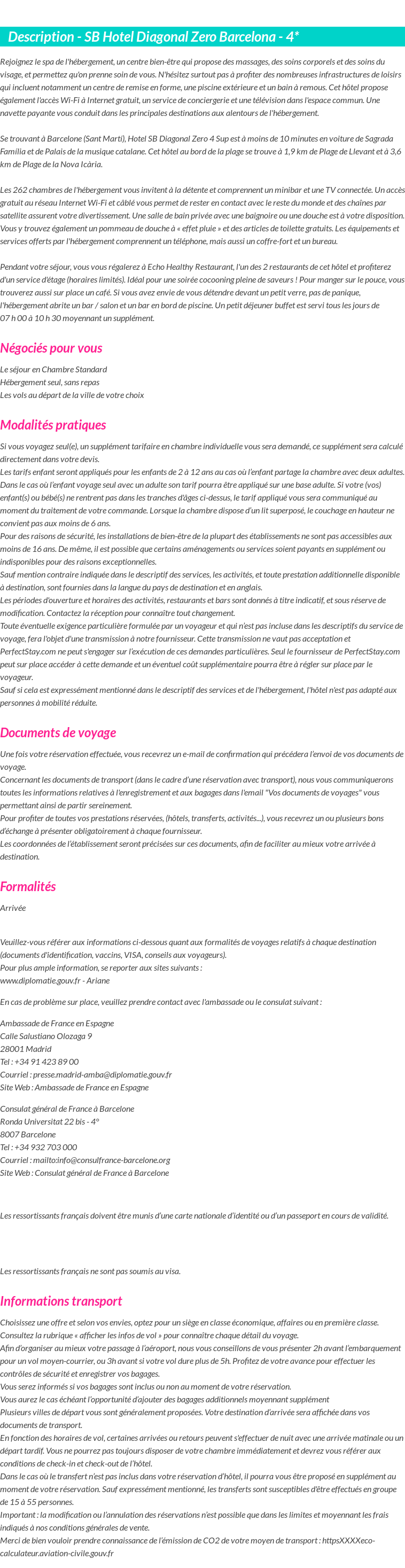 Détails du séjour