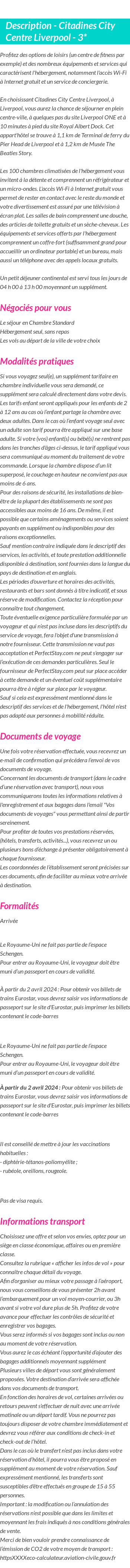 Détails du séjour