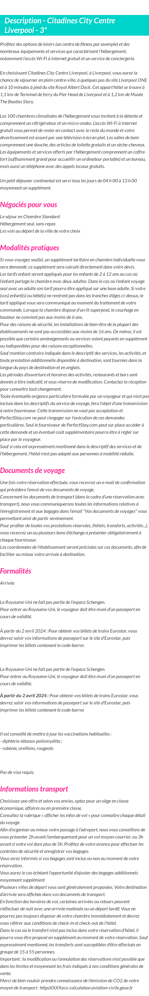 Détails du séjour