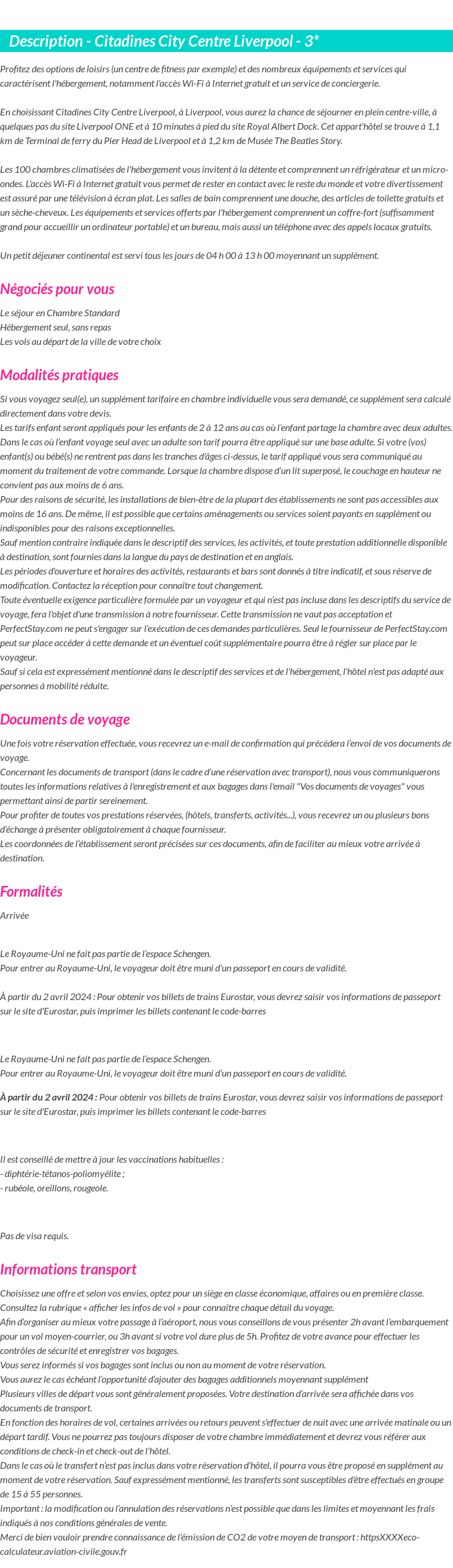 Détails du séjour