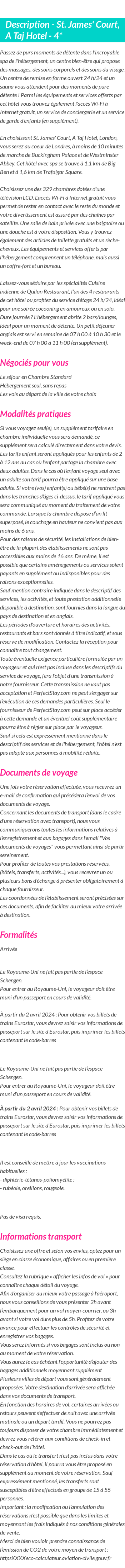 Détails du séjour