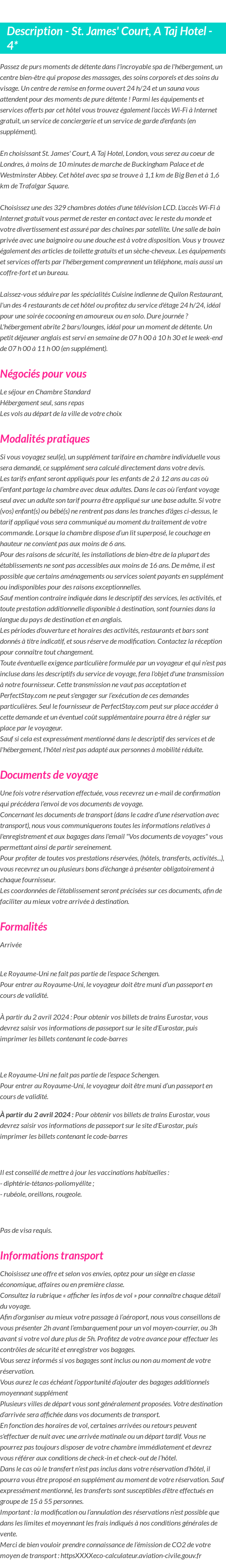 Détails du séjour