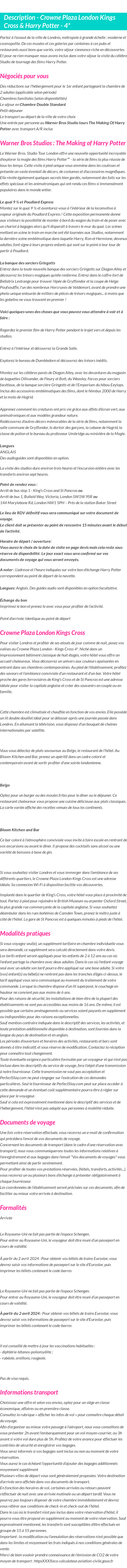 Détails du séjour
