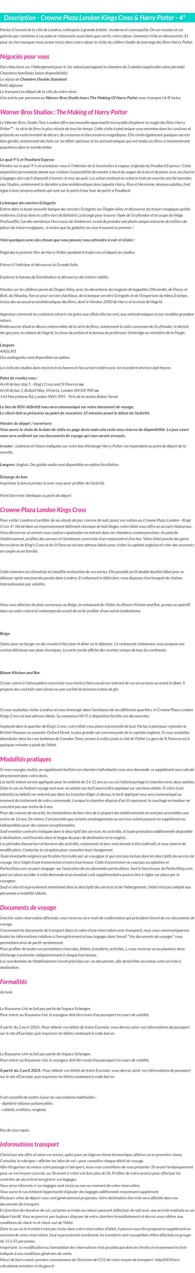 Détails du séjour