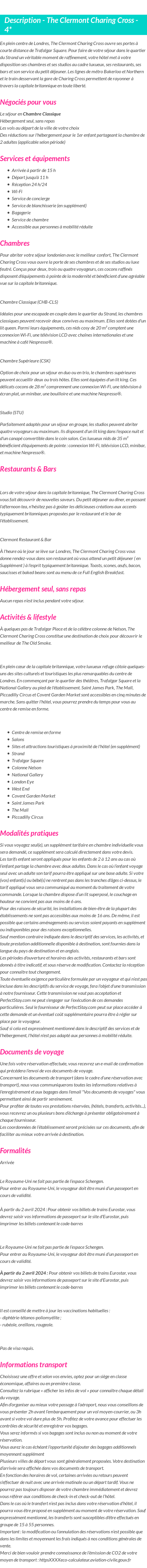 Détails du séjour
