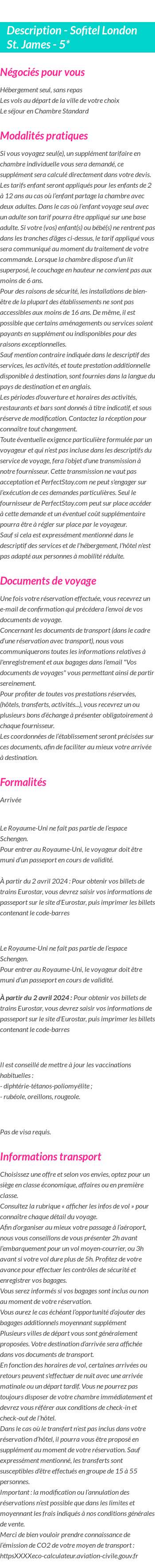 Détails du séjour