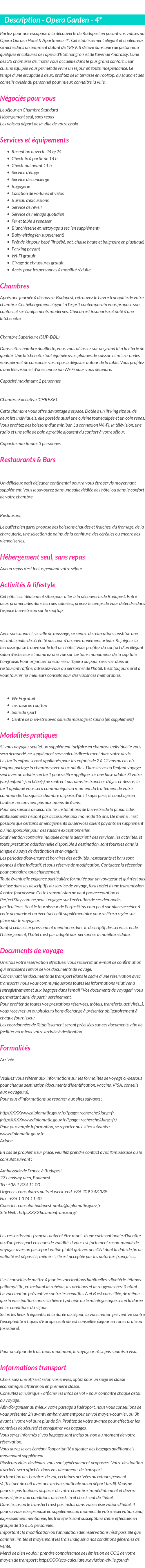 Détails du séjour