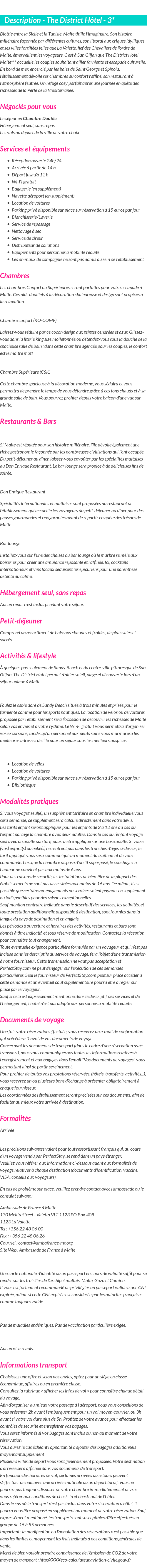 Détails du séjour