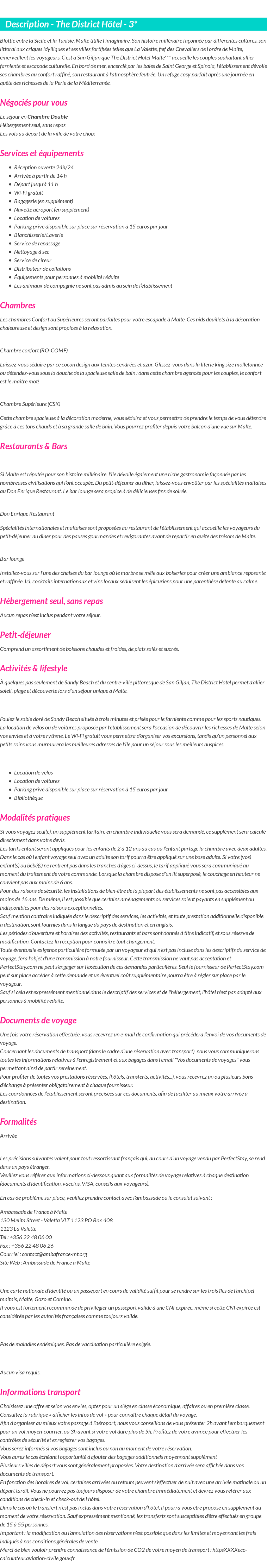Détails du séjour