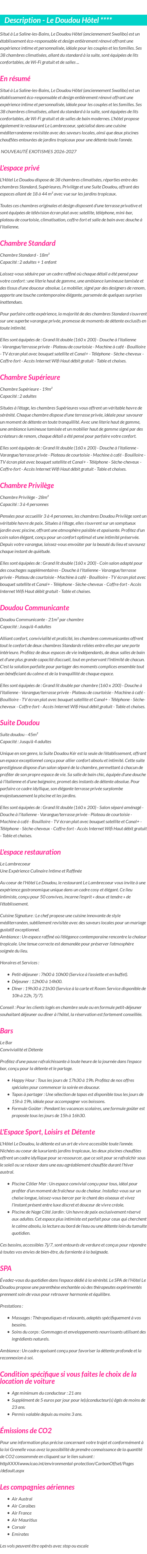 Détails du séjour