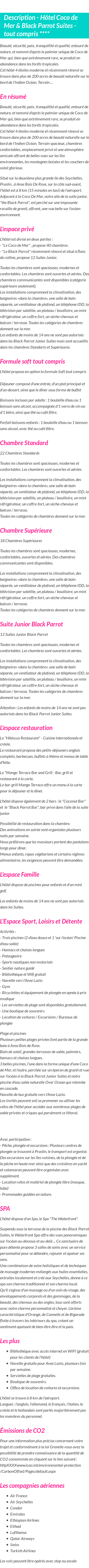 Détails du séjour