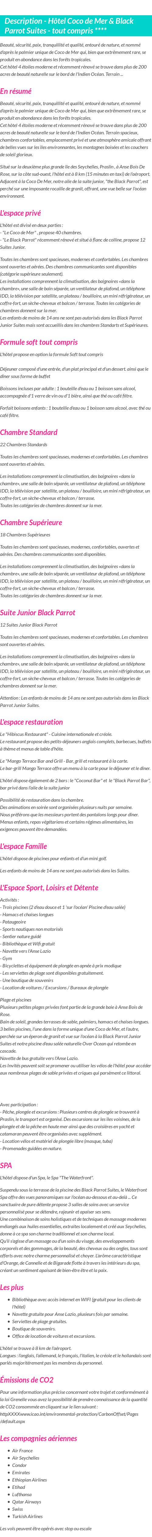 Détails du séjour