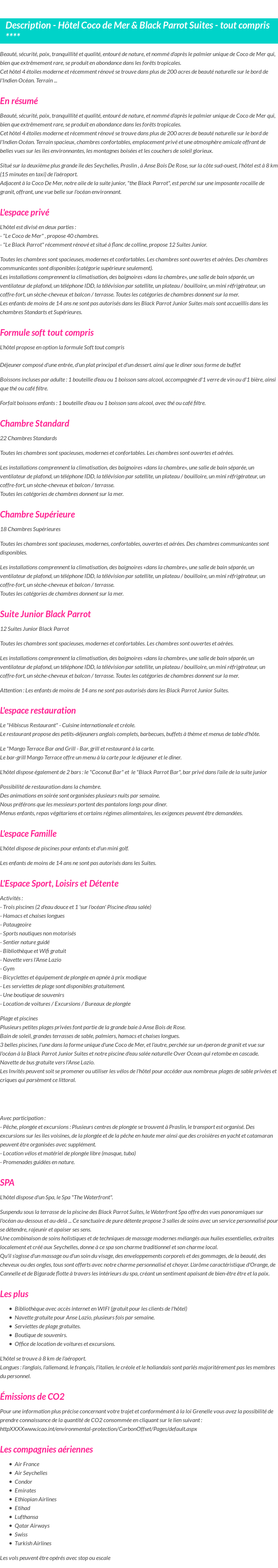 Détails du séjour