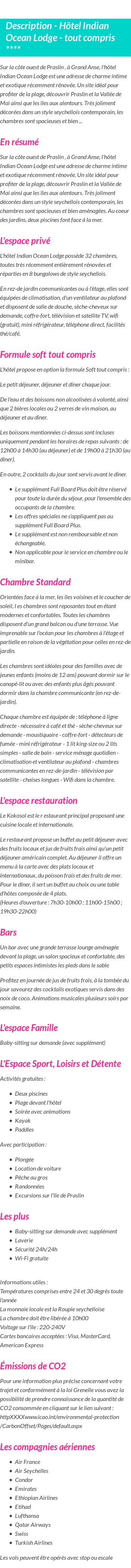 Détails du séjour
