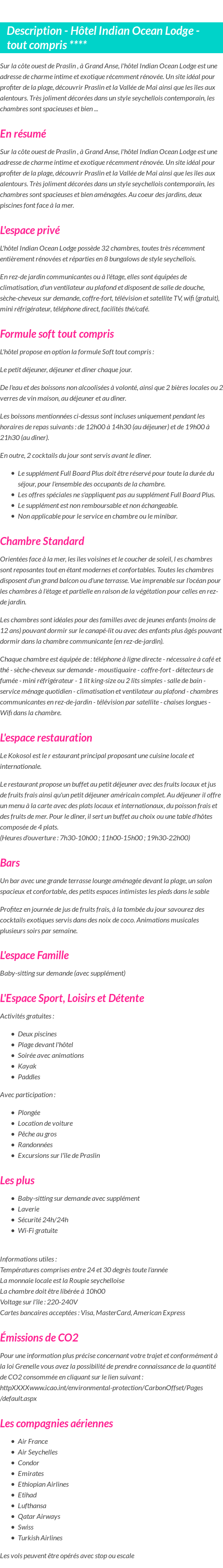 Détails du séjour