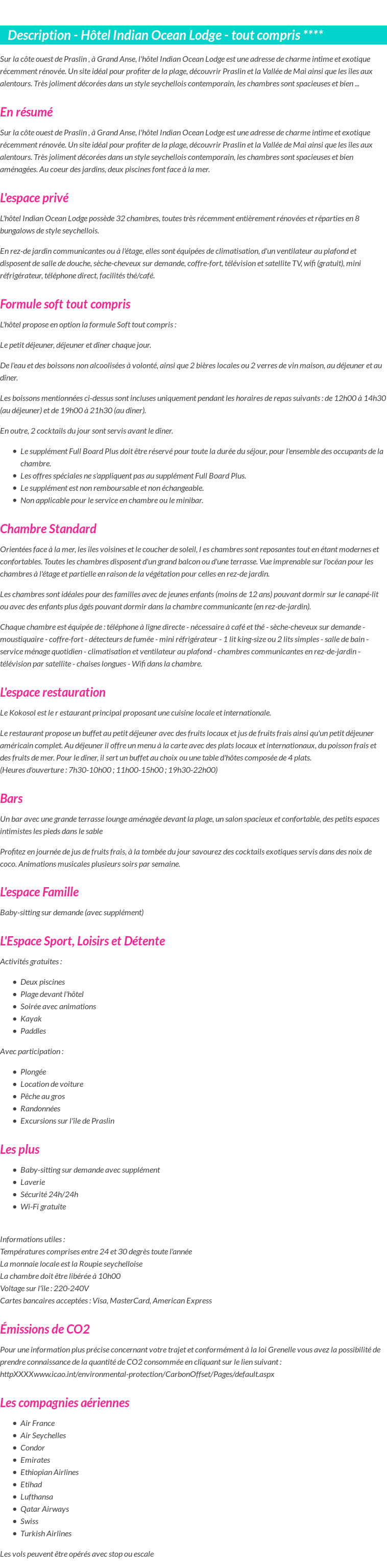 Détails du séjour