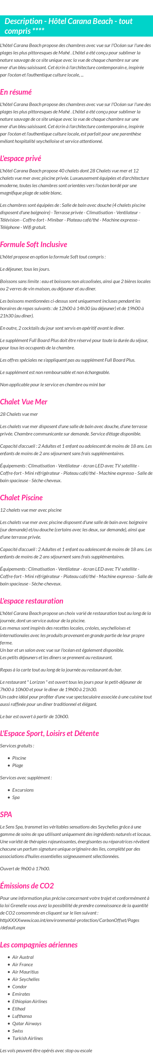 Détails du séjour