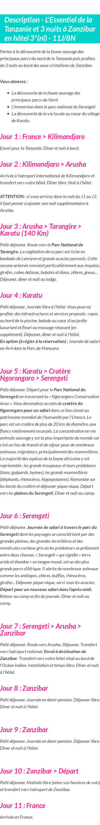 Détails du séjour