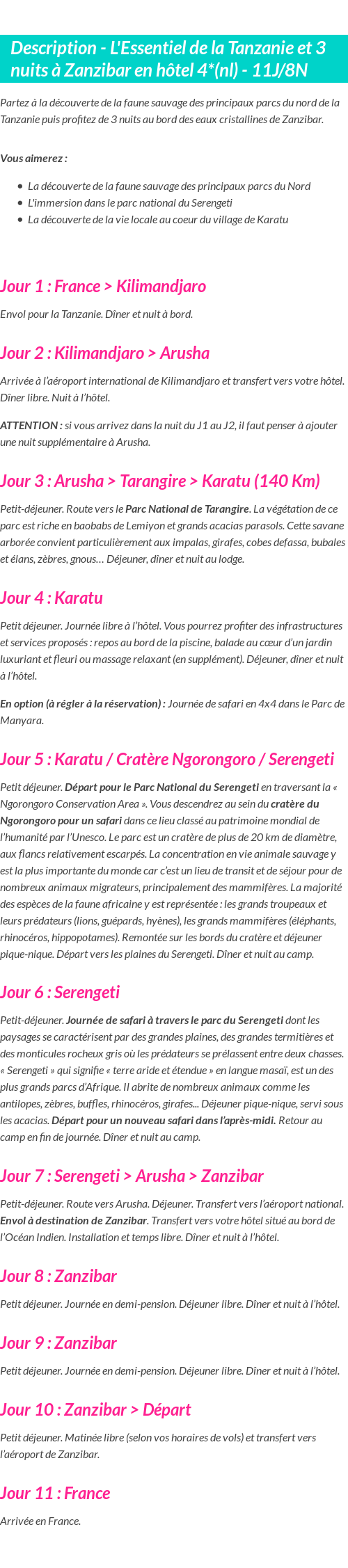 Détails du séjour