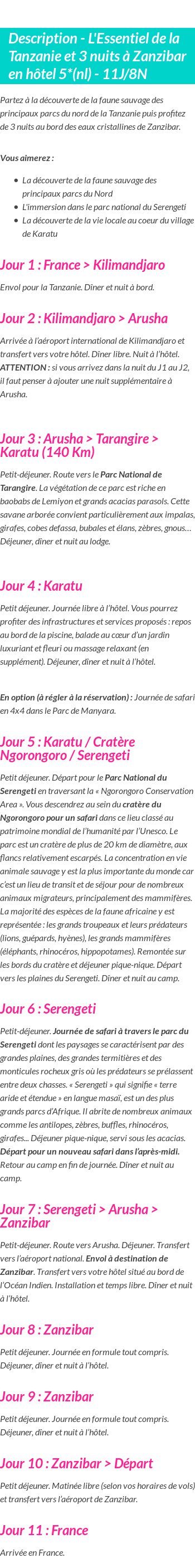 Détails du séjour