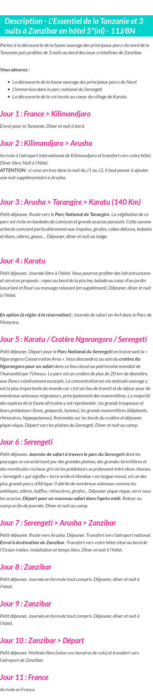 Détails du séjour