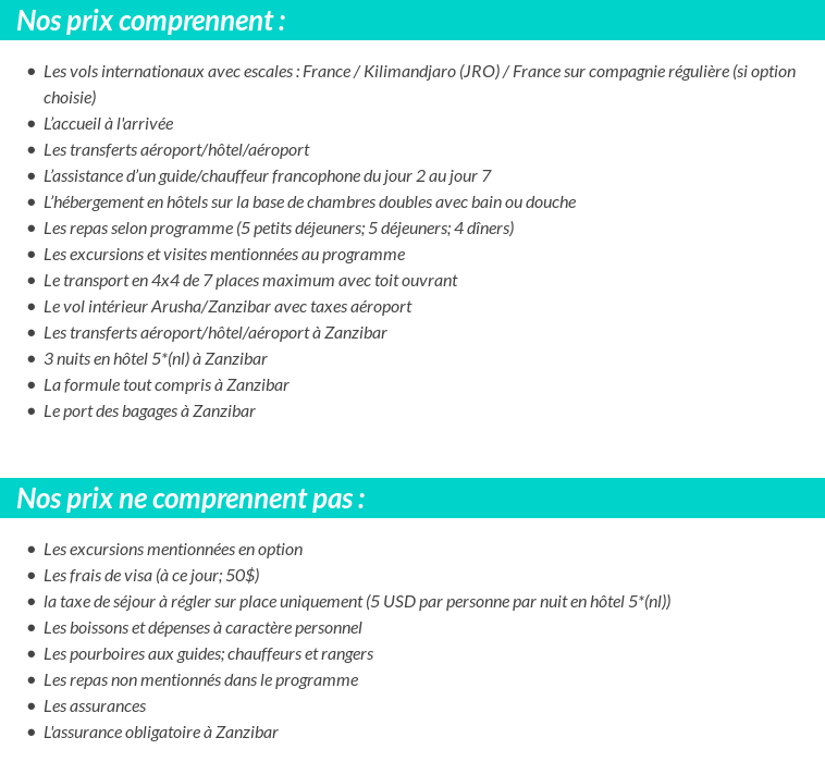 Conditions tarifaires