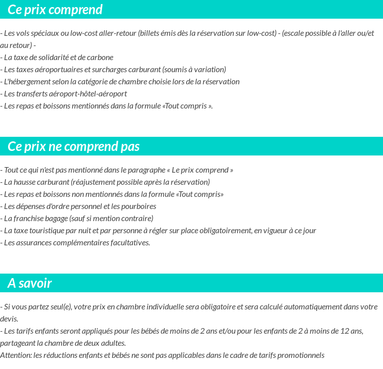 Conditions tarifaires