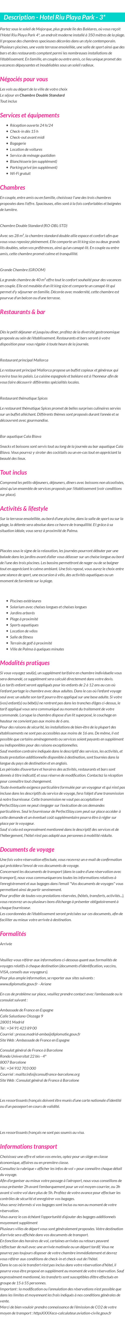 Détails du séjour