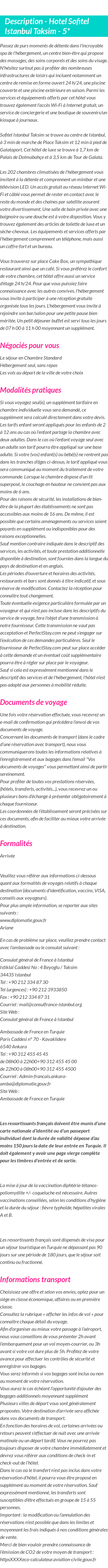Détails du séjour