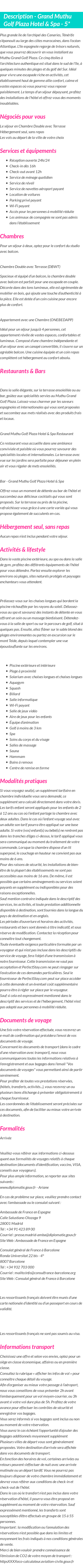 Détails du séjour