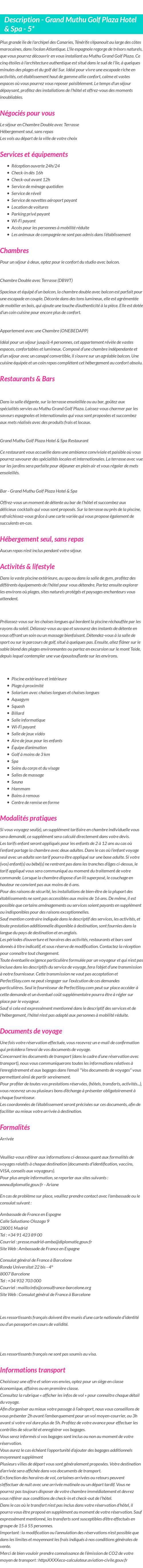 Détails du séjour