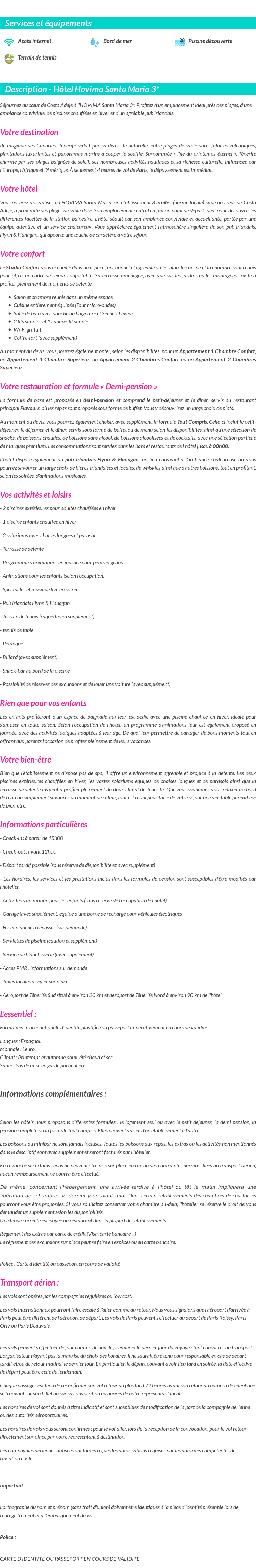 Détails du séjour