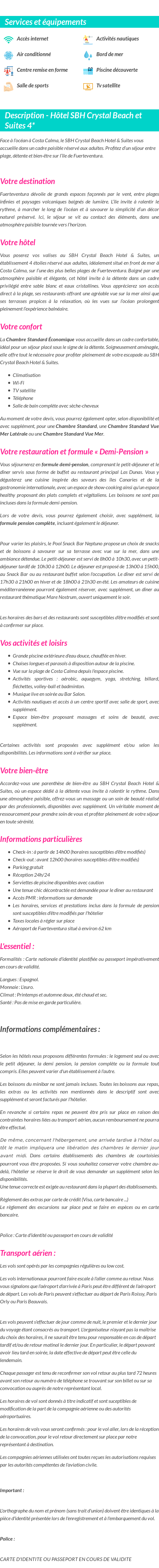 Détails du séjour