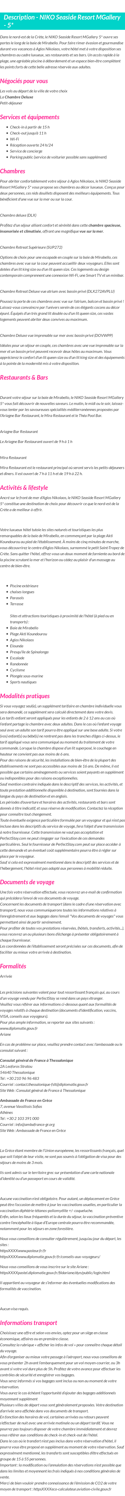 Détails du séjour