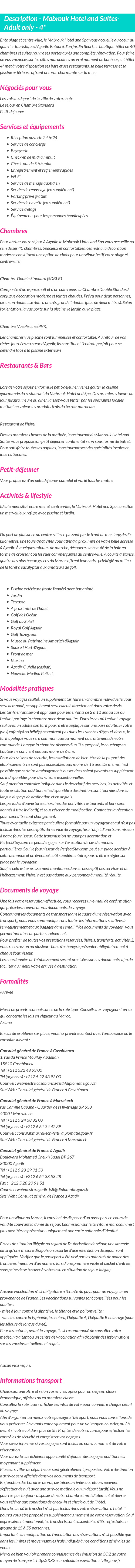 Détails du séjour