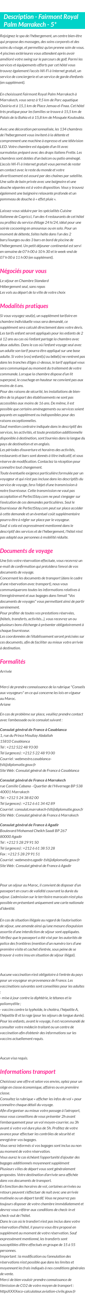 Détails du séjour