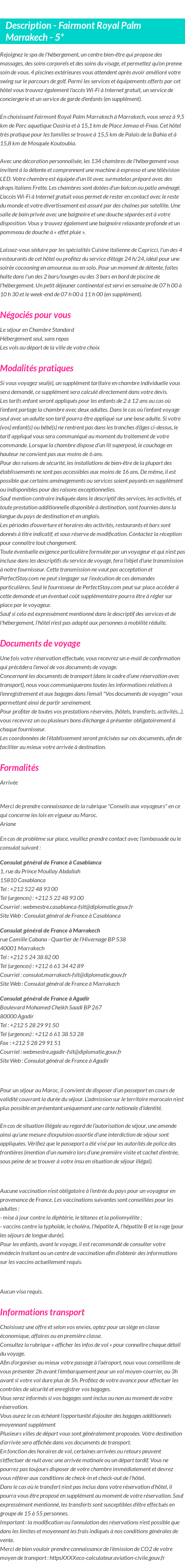 Détails du séjour