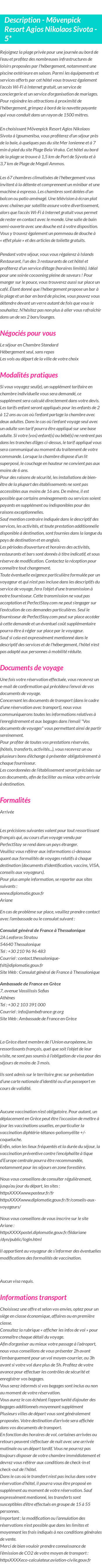 Détails du séjour
