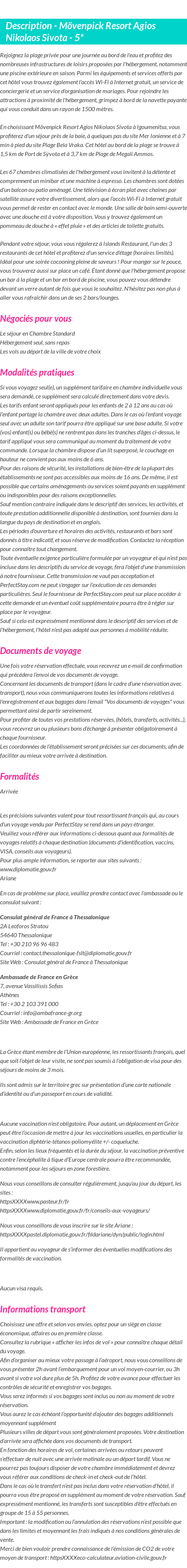 Détails du séjour