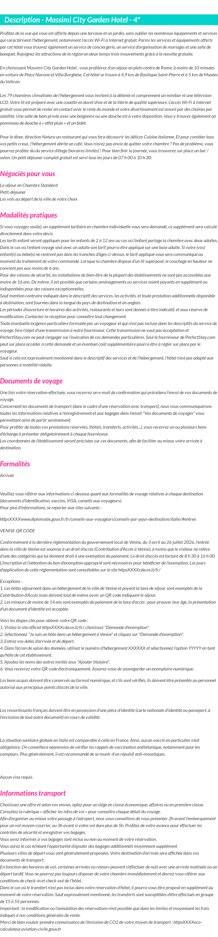 Détails du séjour