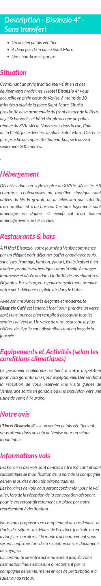 Détails du séjour
